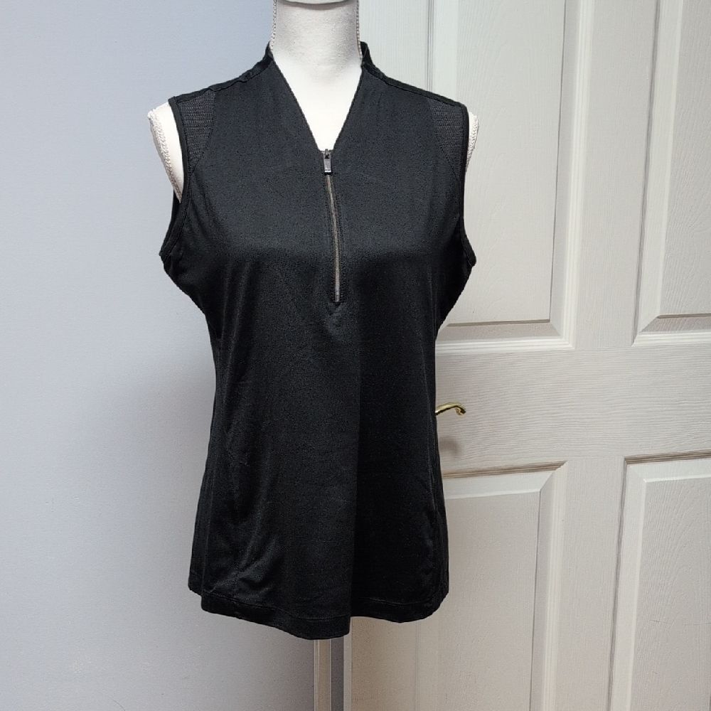 Tail Activewear Black Zip-Front Mock Collar Sleeveless Polo Size L